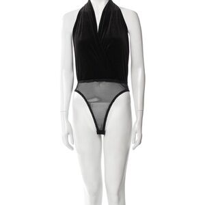Emanuel Ungaro Black Velvet & Mesh Halter Bodysuit